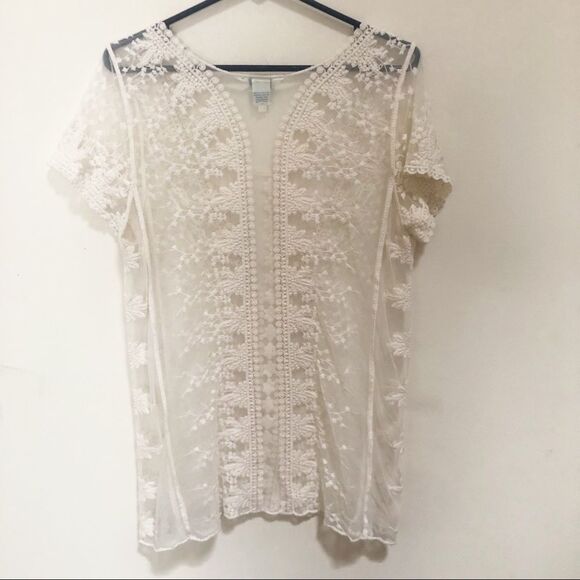 Sundance Cream Lace Top Size Medium - Picture 2 of 5